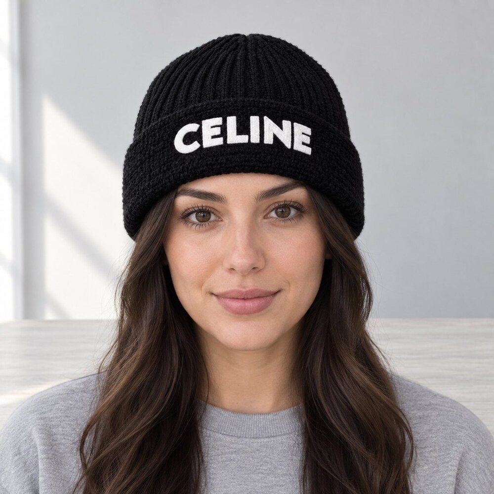 CELINE Black Ribbed Knit Beanie - Picture 2 of 6